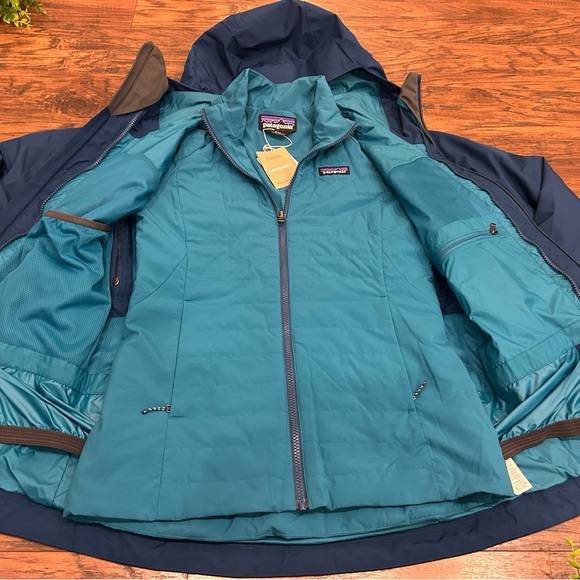 NWT PATAGONIA Womens 3-in-1 Powder Town Zip Up Coat Jacket Lagom Blue Hooded - Picture 5 of 8